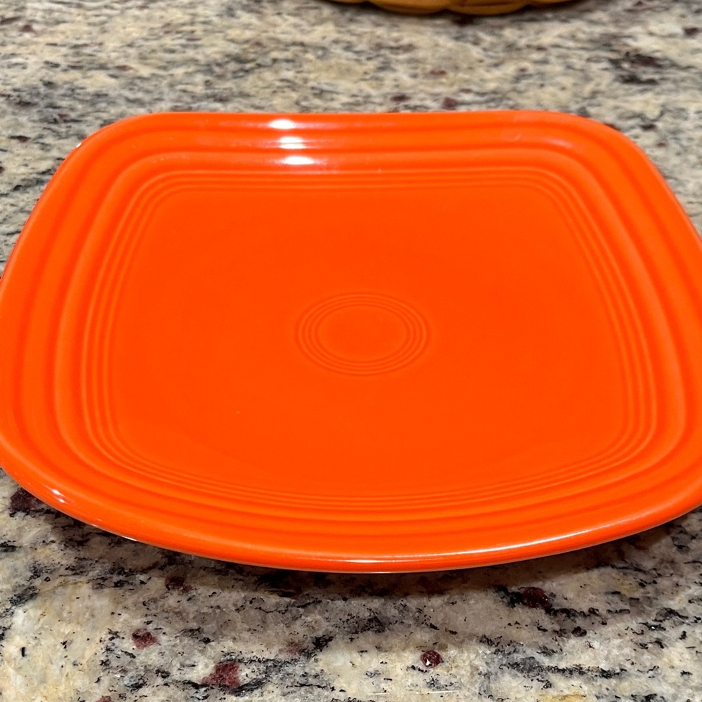 Set of 2. Fiesta Poppy / Vibrant Orange Square Plates.